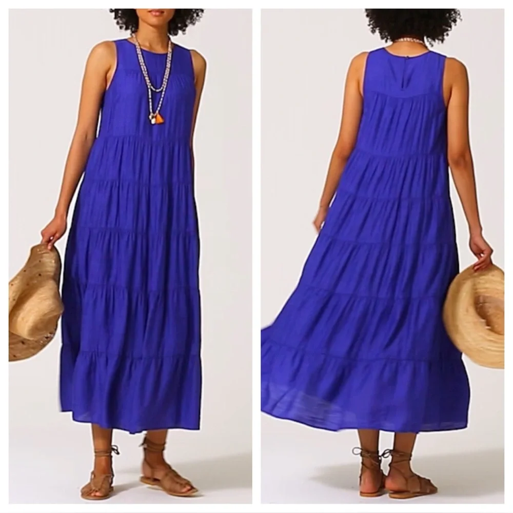J. Jill Sleeveless Royal Blue Tiered Maxi Dress - Picture 1 of 13